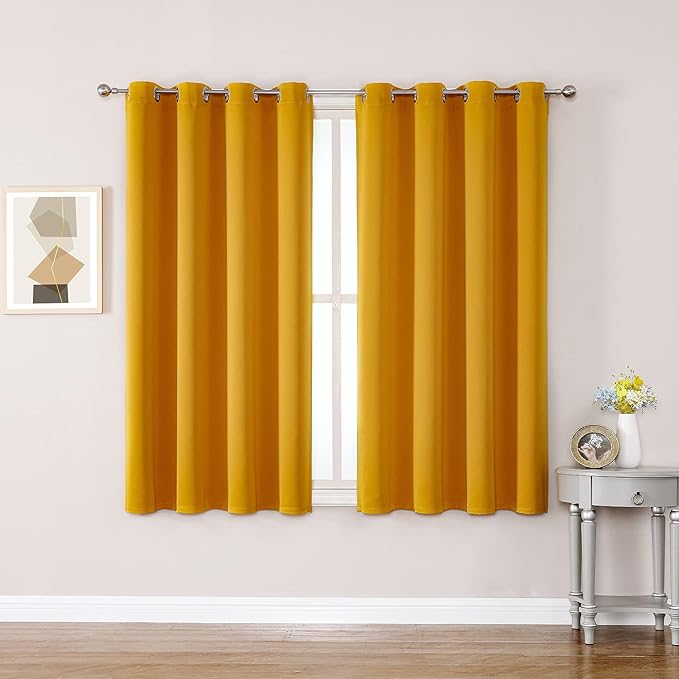 ChrisDowa Grommet Room Darkening Curtains for Bedroom and Living Room - 2 Panels Set Thermal Insulated Blackout Curtains (Mustard Yellow, 52W x 54L) by ChrisDowa