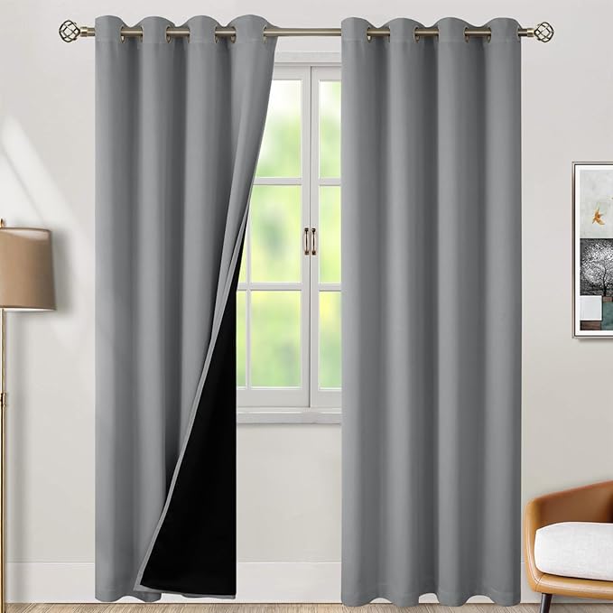 BGment Dove Grey Blackout Curtains for Bedroom Window 84 Inch Length 2 Panels Set, 100% Light Blocking Thermal Insulated Grommet Drapes for Living Room Darkening with Black Liner, 52 Inch Wide Each by BGment