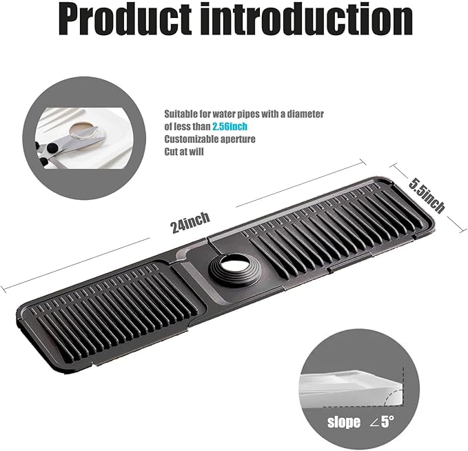 STARGAZ STARGAZ Silicone Faucet Mat For Kitchen Sink,Sink Back Splash Guard, Faucet Draining Mat,Kitchen Sink Rubber Mat,Bathroom Sink Sink Mat,Soap Dish,Silicone Sink Protector(24”×5.5”) - Image 3