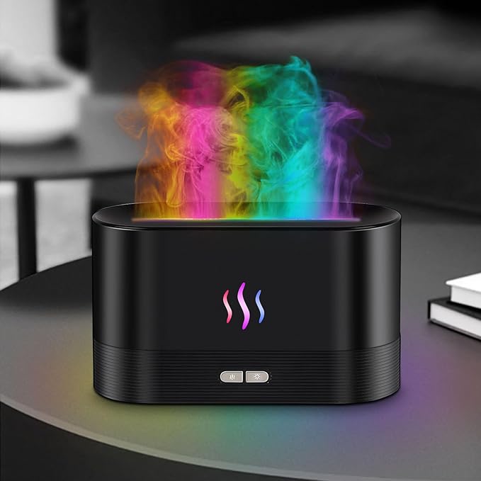 Flame Essential Oil Diffuser, 180ml Aromatherapy Diffuser with 7-Color LED Lights, Auto Shut-Off, Ultrasonic Cool Mist Humidifier for Home, Bedroom, Office, Gift (Black) by Unknown