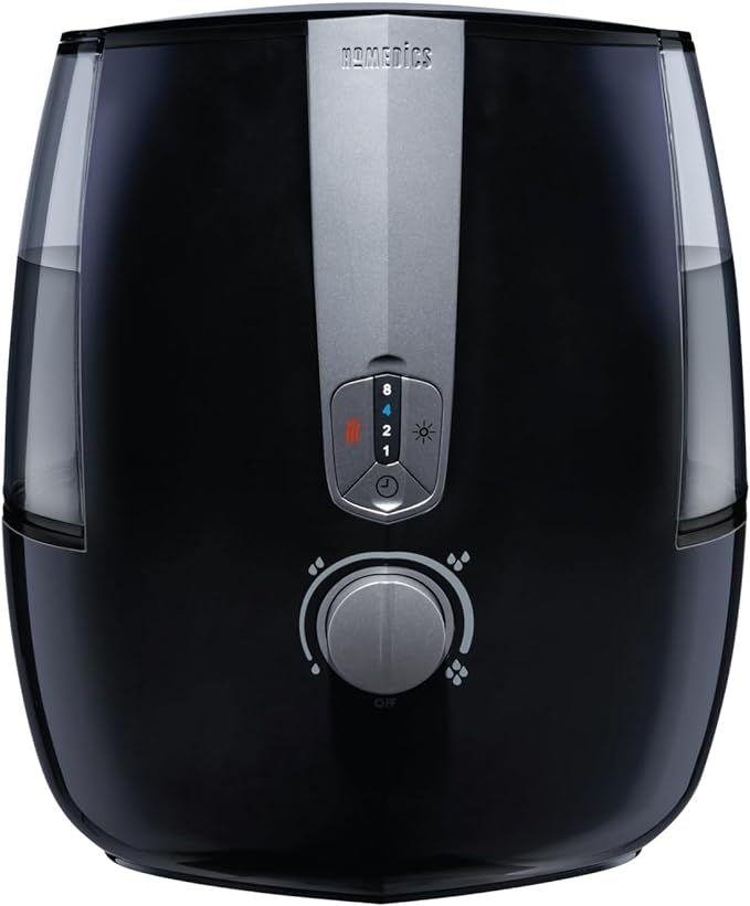 Homedics TotalComfort Plus Humidifier – Large Air Humidifiers for Bedroom, Plants – Top-Fill 5.3L Water Tank with Cool and Warm Mist, Essential Oil Pads, Colored Night-Light, Black by Homedics