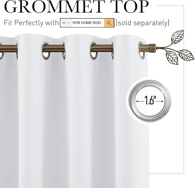 RYB HOME Privacy Curtain for Sliding Glass Door, Light Block Noise Reduce Insulated Curtain Screen Ceiling to Floor for Locker Room Basement Bedroom Closet, 100 inch Wide x 96 inch Long, Greyish White - Image 2