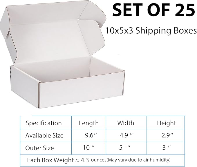 Small Shipping Boxes 10x5x3 Inch (25 Pack) - Sturdy White Corrugated Cardboard Boxes for Small Business, Ecommerce, Mailing & Packaging | Recyclable Gift & Storage Boxes - Image 2