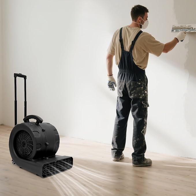 750W Air Mover Blower Fan, 3-Speed Carpet Dryer Fan with Casters and Telescopic Pull Rod, Centrifugal Air Mover for Home Commercial, and Janitorial Use - Image 8