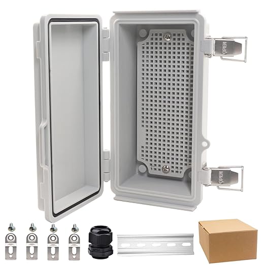 Waterproof Electrical Box, IP67 Junction Box Stainless Steel Latch Hinged Grey Cover Project Enclosure with Wall Bracket 7.9"x3.9"x2.8" by YETLEBOX