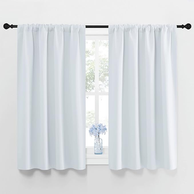 NICETOWN Greyish White Window Curtain Panels - Thermal Insulated Rod Pocket Room Darkening Curtain Sets for Bedroom (Platinum - Greyish White, 2 Panels, 42 by 48) by NICETOWN