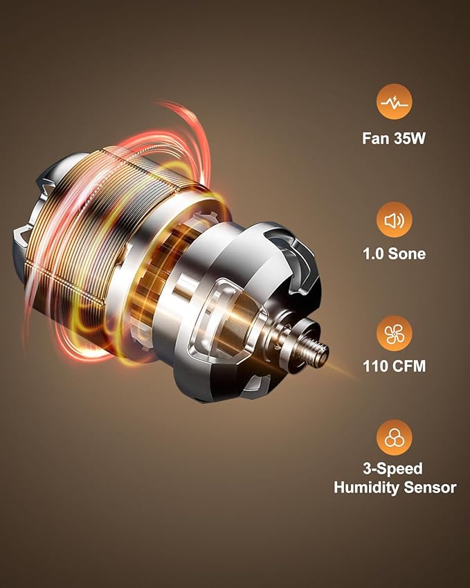 GROWNEER Bathroom Exhaust Fan with Light, 35W Exhaust Fan with Humidity Sensor-30%/60%/80% Adjustable, 110 CFM 1.0 Sone Bathroom Fan with Light, 600lm 2700K/4000K/5000K Adjustable, 7.68 x 9.25 inch - Image 6