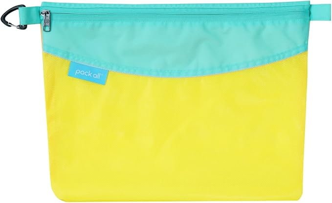 pack all Water-resistant Material Zipper Pouch, Mesh Zipper Bag for Storage, Travel, Office (Large, Yellow) by packall