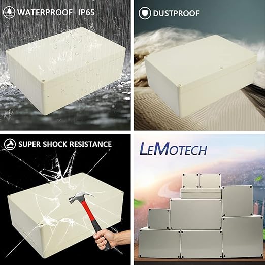 LeMotech Waterproof Dustproof IP65 ABS Plastic Junction Box Universal Electric Project Enclosure Pale Gray 10.4 x 7.2 x 3.7 inch (263 x 182 x 95 mm) - Image 7