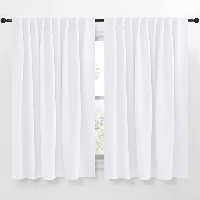 NICETOWN Blackout Curtain Panels Window Draperies - (White Color) 62x63 inch, 2 Pieces, Insulating Room Darkening Blackout Drapes for Doorway Shower Bathroom Laundry Room Bifold Door by NICETOWN