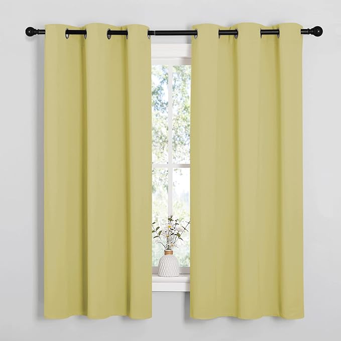 NICETOWN Room Darkening Curtains for Kitchen, Paler Yellow, Set of 2, 42 inches Wide by 50 inches Long, Window Treatment Thermal Insulated Solid Grommet Room Darkening Curtains/Drapes for Bedroom by NICETOWN