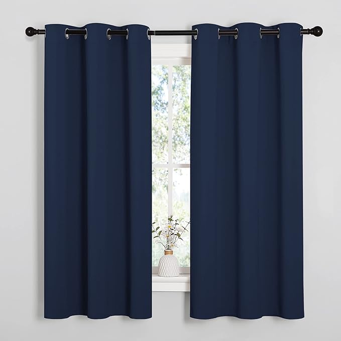 NICETOWN Light Blocking Thermal Insulated Solid Grommet Top Blackout Curtains/Drapes/Panels for Kid's Room (Navy, 1 Pair, 42 x 63 Inch) by NICETOWN