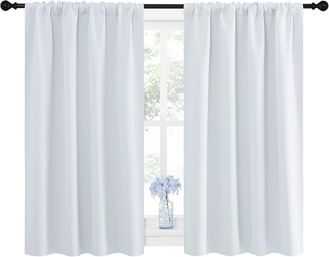 NICETOWN Greyish White Window Curtain Panels - Thermal Insulated Rod Pocket Room Darkening Curtain Sets for Bedroom (Platinum - Greyish White, 2 Panels, 42 by 48) - Image 2