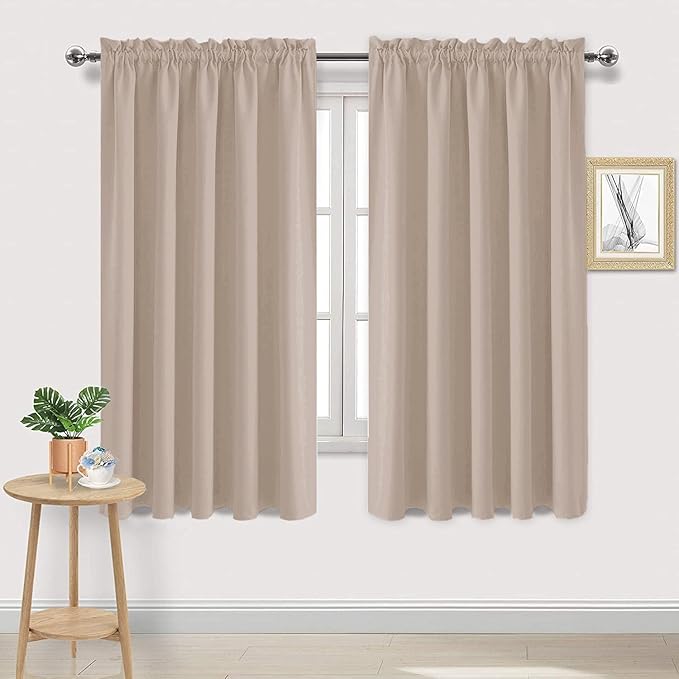 DWCN Blackout Curtains for Living Room Thermal Insulated, Energy Saving & Noise Reducing Bedroom Curtains, Camel, W 60x L 63 Inch, Set of 2 Rod Pocket Curtain Panels by DWCN