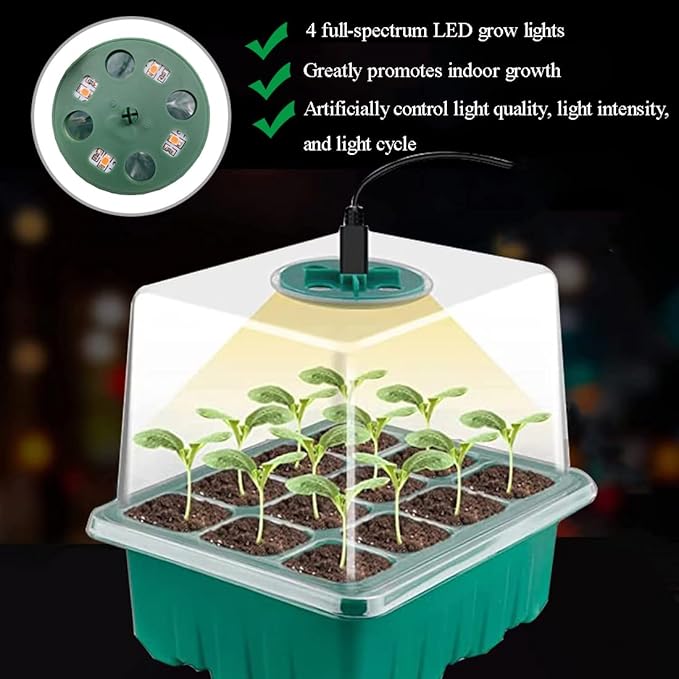 Seed Starter Tray Seedling Kits with Grow Light, 3-Pack Plant Germination Set with Adjustable Humidity Dome and Base Greenhouse Grow Trays for Seeds Growing Starting (12 Cells per Tray) - Image 4