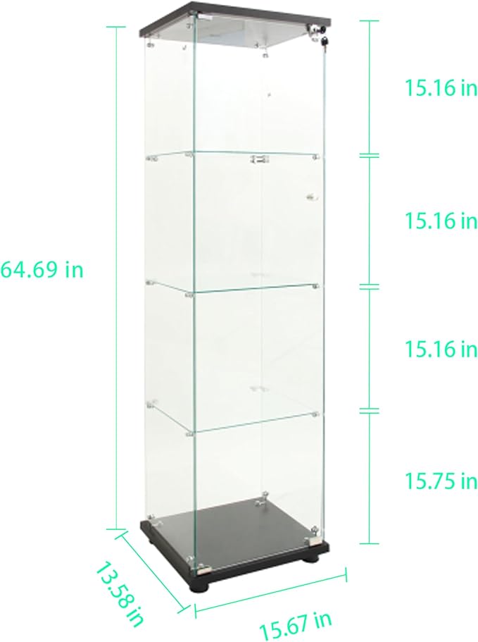 Yoluckea 4-Tier Glass Display Cabinet with Paipai Light, 1-Door Floor Standing Curio Cabinet with Adjustable Floor Feet for Home Office Corner Display, Black Glass Bookshelf for Collections and Decor - Image 2