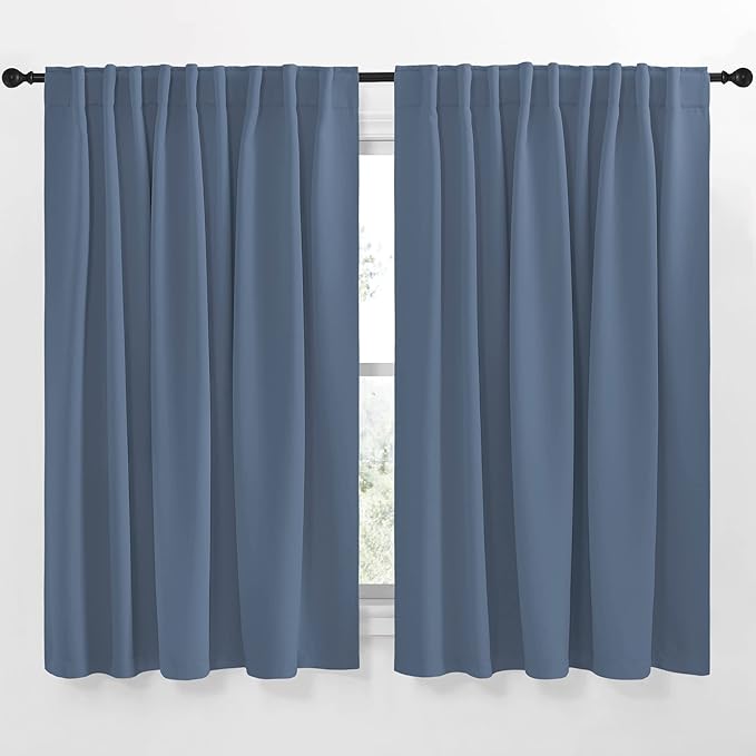 NICETOWN Blackout Curtain Panels Window Draperies - (Stone Blue Color) 62x63 inch, 2 Pieces, Insulating Room Darkening Blackout Drapes for Doorway Shower Bathroom Laundry Room Bifold Door by NICETOWN