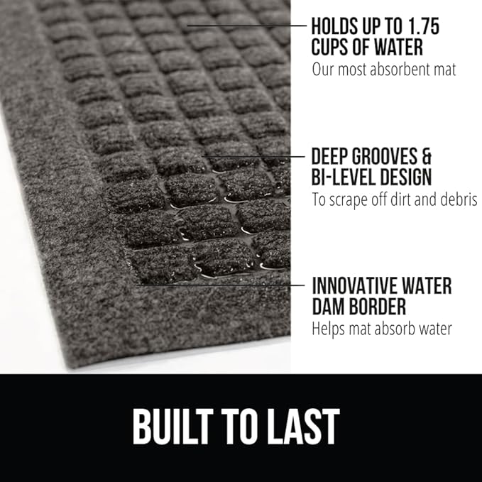 GORILLA GRIP Front Door Mat, Indoor Outdoor Ultra Absorbent HydroAbsorb Doormat, Absorbs Up to 1.7 Cups of Water, Stain and Fade Resistant, Rubber Backing Doormats, Captures Dirt, 29x17 Charcoal - Image 3