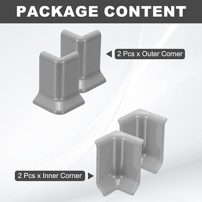 uxcell Self Adhesive Baseboard Corner Blocks, 2.2 Inch Wall Edge Corner Protector 2 Inside + 2 Outside Corners-Connector for Wall Floor Furniture Edge(Gray) - Image 3