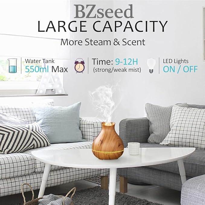 BZseed Aromatherapy Essential Oil Diffuser,2 PCS Humidifier with 550ml Lasting Mist Output Waterless Auto-Off Ultrasonic Diffusers 7 Color LED Lights Cool Mist Humidifier for Large Room, Home - Image 6