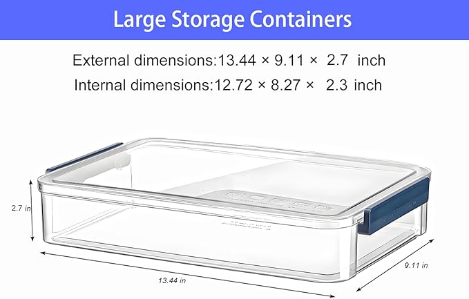 2 Pcs Plastic Portable Project Case, Clear Stackable Storage Boxes Organizer for A4 Files, Scrapbooks, Art Supplies (‎Blue Latch, Large) - Image 2