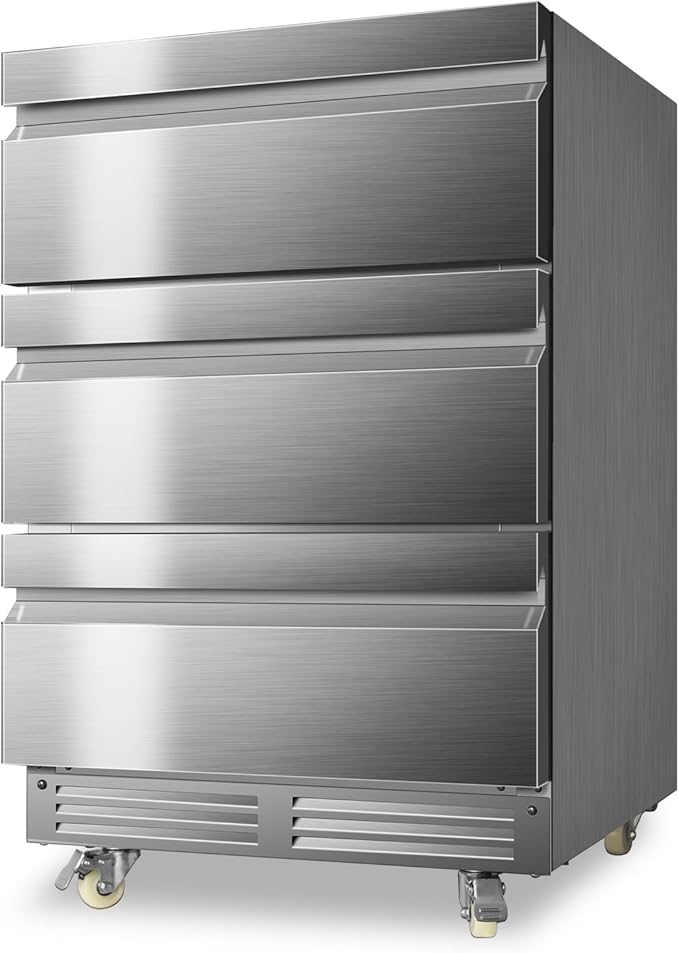 24 Inch Upgraded Three-Drawer Beverage Fridge, Weather Proof Outdoor Stainless Steel Beverage Refrigerator, Under Counter Built-in Beverage Cooler for Home & Commercial Use by Velieta-SpecialistinFridge