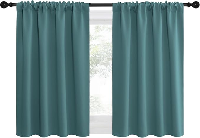 NICETOWN RV Blackout Curtains for Camper Windows, Sea Teal, 34" x 30", Set of 2, Kitchen Curtains, Short Blackout Drapes, Thermal Insulated Rod Pocket Window Treatment Draperies for Nursery by NICETOWN