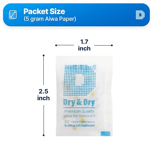 Dry & Dry Indicating Silica Gel Packets Desiccants - Food Safe Silica Packs, Silica Gel Packets, Desiccant Packs for Food Storage - Orange & White - 100 Packets (5 Gram) - Image 6