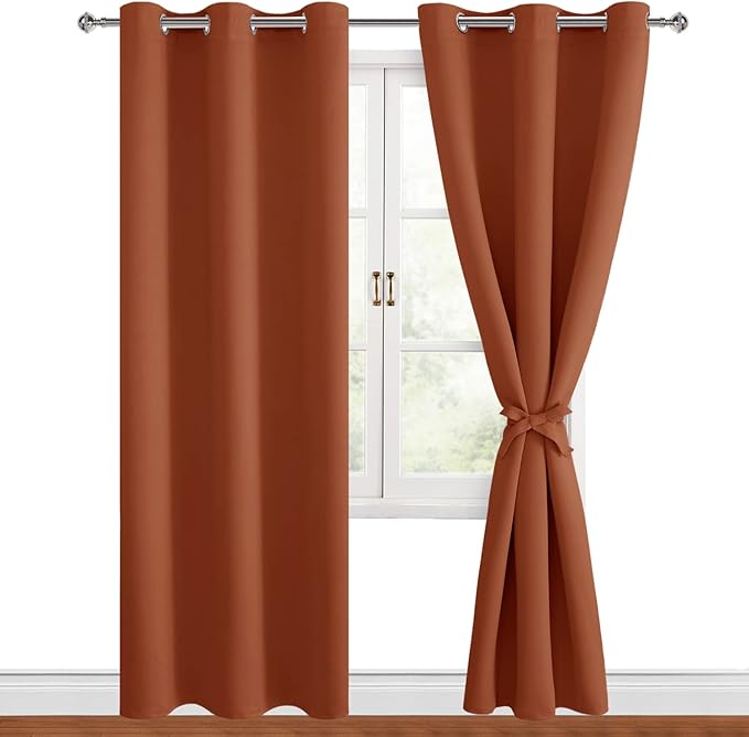 Hiasan Fall Blackout Curtains for Bedroom, 42 x 84 Inches Long - Thermal Insulated & Light Blocking Window Curtains for Living Room Home Decor, 2 Drape Panels Sewn with Tiebacks, Burnt Ochre by Hiasan