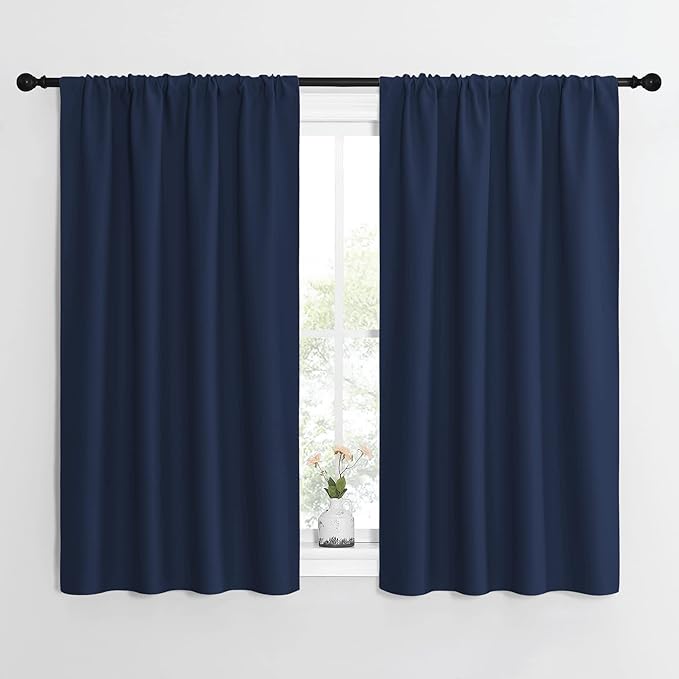 NICETOWN Kitchen Curtains, Short Blackout Curtains & Drapes, Thermal Insulated Blackout Curtain Panels for Kids Room, Play Room (Navy, 42" Wide by 54" Long, 2 PCs) by NICETOWN