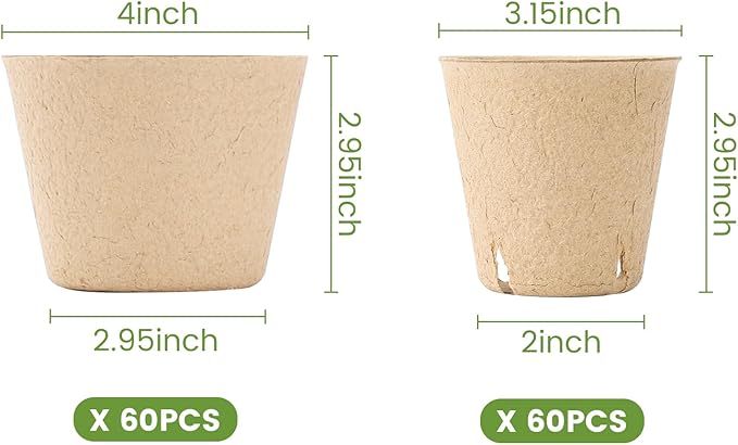 120 Packs 3.15 Inch + 4 Inch Peat Pots, Biodegradable Pots for Seedlings with Drainage Holes, Herb Seed Starter - Image 2