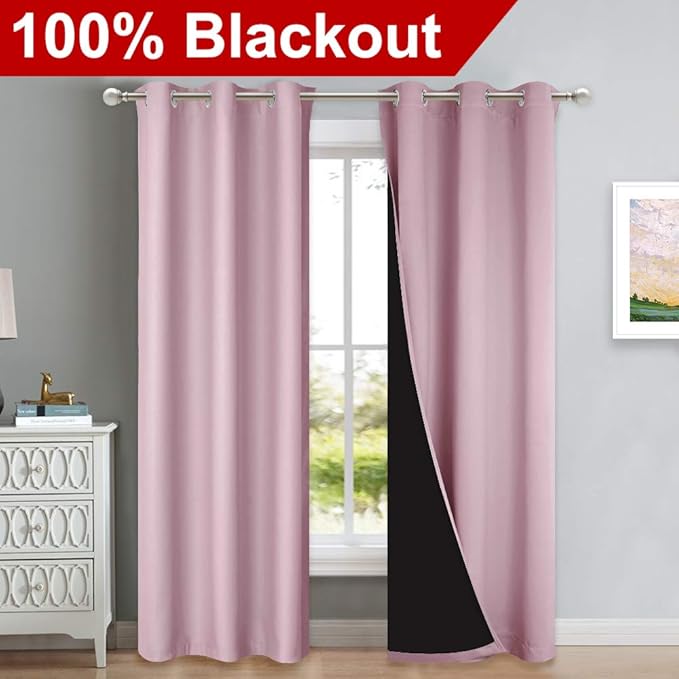 NICETOWN 100% Blackout Window Curtain Panels, Heat and Cold Blocking Drapes with Black Liner for Nursery, 84-inch Drop Thermal Insulated Draperies (Lavender Baby Pink, 2 Pieces, 42-inch Wide) - Image 2