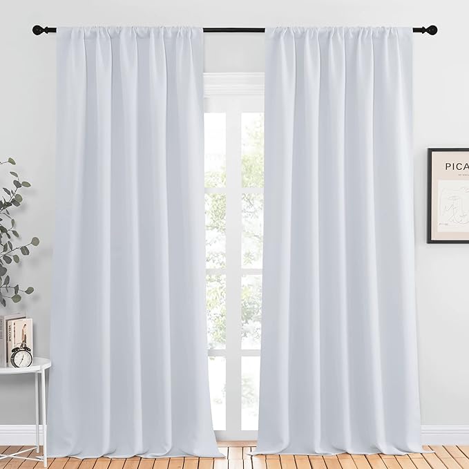 NICETOWN Greyish White Bedroom Curtain Panels - Multi-Function Noise Reducing Performance Window Treatment Thermal Insulated Room Darkening Drapes for Nursery (2 Panels, 52 in x 95 in (W x L)) - Image 2