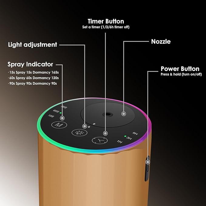 Waterless Essential Oil Diffuser, Battery Powered Mini Scent Air Machine, Aromatherapy Mist Diffuser for Home Room Car Office (Gold) - Image 3