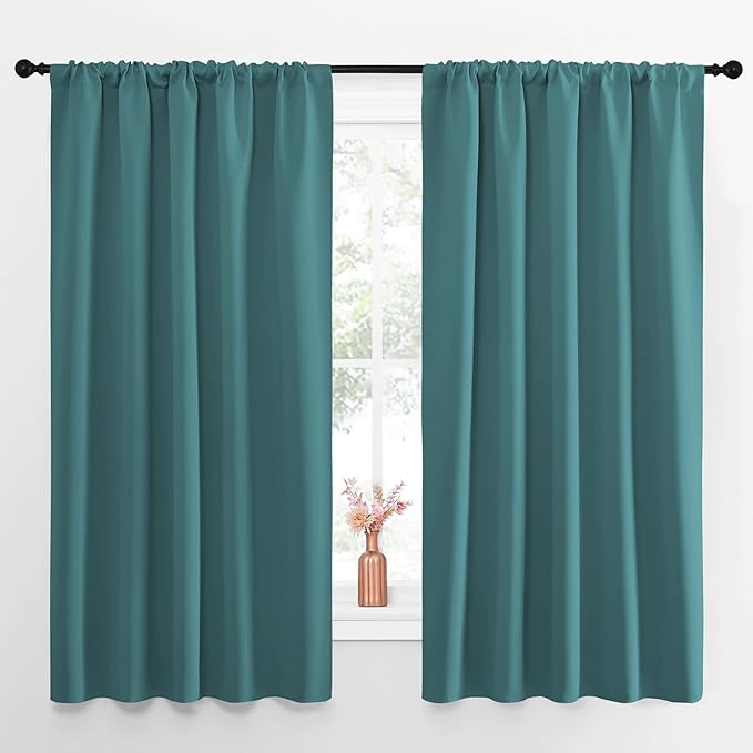 NICETOWN Kitchen Window Curtain Set - Window Treatment Thermal Insulated Solid Room Darkening Rod Pocket Drapes for Bedroom (Sea Teal, Set of 2, 52 by 63 inches Long) by NICETOWN