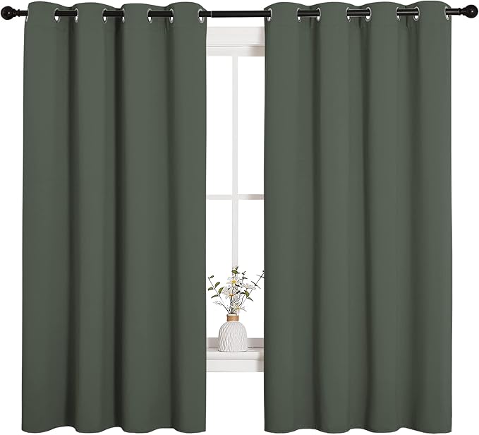 NICETOWN Thermal Insulated Curtains Blackout Draperies, Window Treatment Solid Grommet Room Darkening Drape Panels for Bedroom (Dark Mallard, Set of 2, 55 by 68 inches Long) - Image 2