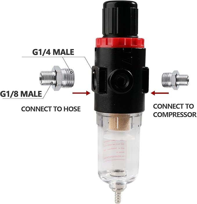 AFR-2000 Pressure Regulator Water Trap Filter for Airbrush Compressor - 1/4" BSP Thread Moisture Separator with Gauge, 0-100 PSI - Image 4