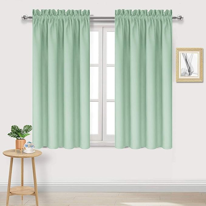 DWCN Blackout Curtains Room Darkening Thermal Insulated Bedroom Curtains Window Curtain Panels, 42 x 54 inches Long, Set of 2 Light Green Rod Pocket Drapes by DWCN