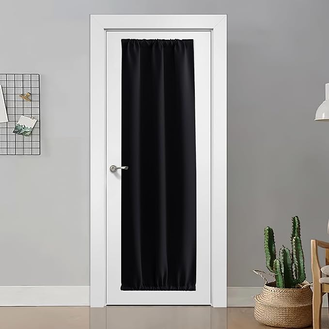 NICETOWN 1 Panel Blackout Doorway Curtains for Closet, Kitchen, Storage Room, Thermal Insulated Privacy French Door Curtain Temporary Rod Pocket and Ceiling Track, Black, W25 x L80 - Image 2