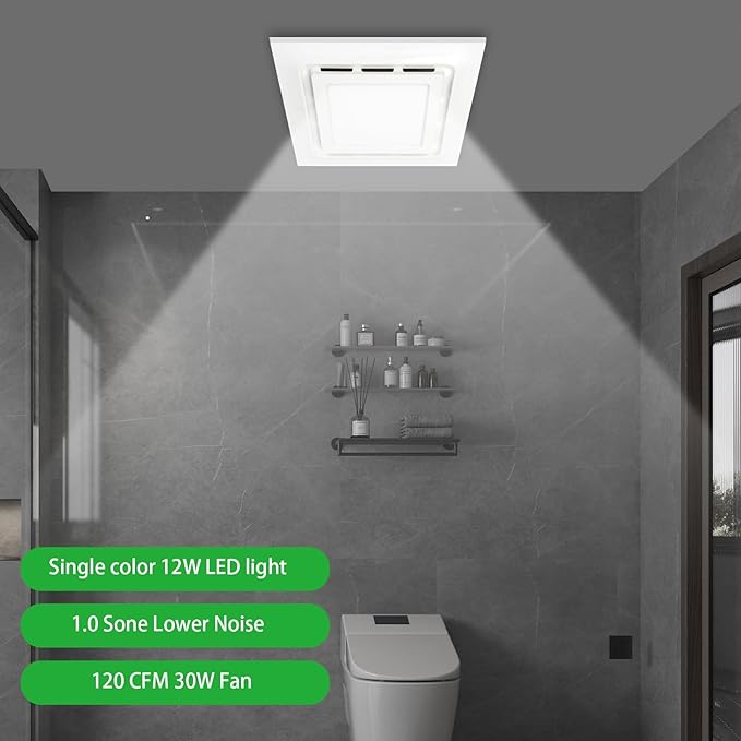 12" Exhaust Fan with Light,144 CFM Silent Exhaust Fan with 6500K 12W LED Light,Bathroom Ventilation Fan with Lights for Bathroom, Office, Hotel - Image 7