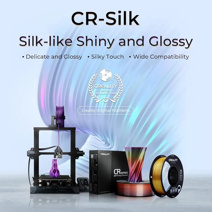 Creality PLA Filament 1.75mm, Shiny and Smooth, High Gloss Silk PLA, +/-0.02mm, Silk Filament 1.75mm, 1KG/2.2lb, 3D Printer Filament for All Printers (White) - Image 2