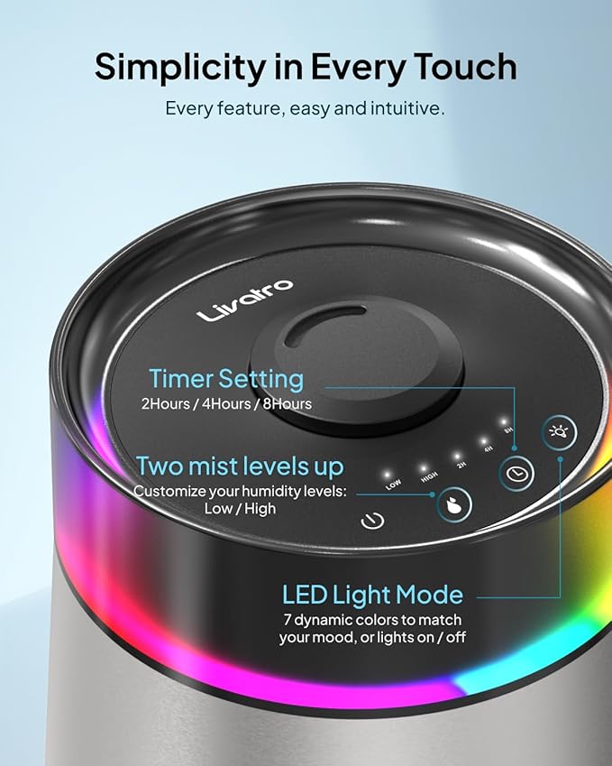 7L Ultrasonic Stainless Steel Cool Mist Humidifier for Bedroom & Large Room, Top Fill, Ultra Quiet 24dB, 3 Mist Levels, Easy Clean Dishwasher Safe Humidifier for Living Room Office - Image 6