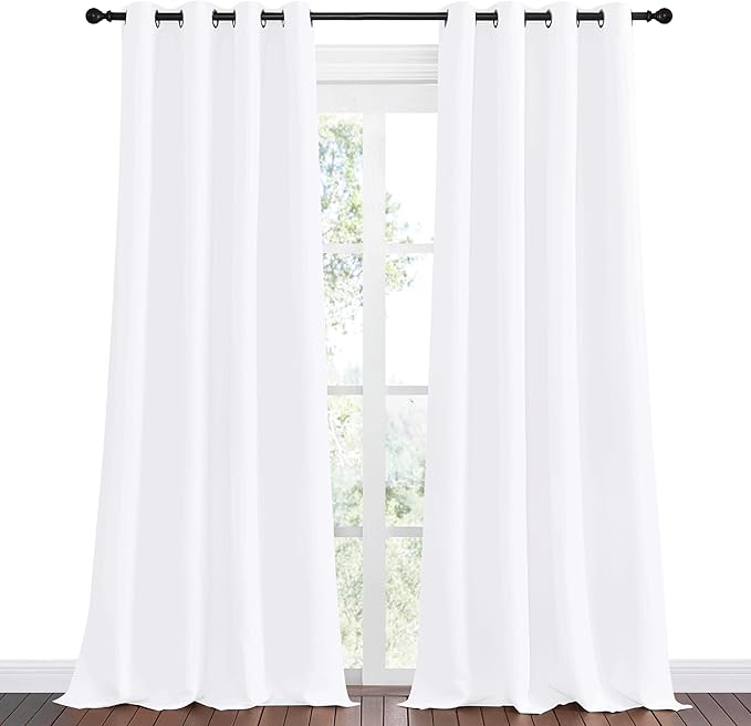NICETOWN Blackout Curtains for Kids Room, Pure White, Set of 2, 55 x 102 Inch, Triple Weave Microfiber Home Thermal Insulated Solid Ring Top Blackout Panels/Drapes for Bedroom - Image 2