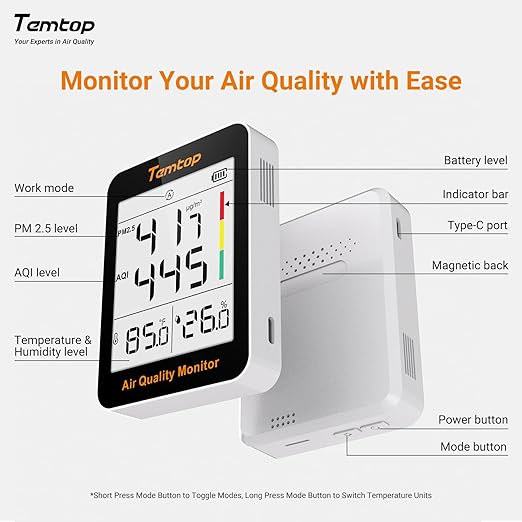 Temtop Air Quality Monitor Indoor Thermo-Hygrometer - PM2.5, AQI, Temperature, and Humidity Meter for Home, Office, or School, Air Quality Measurement, 60-Day Battery Life, S1 UP, 30-Pack - Image 7