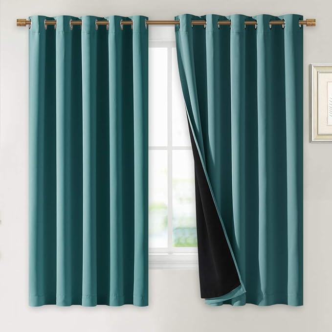 NICETOWN 100% Blackout Curtain Panels, Thermal Insulated Black Liner Curtains for Nursery Room, Noise Reducing and Cold Blocking Drapes for Windows (Set of 2, Sea Teal, 70-inch Wide by 63-inch Long) by NICETOWN