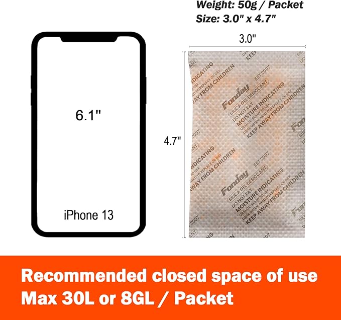 50g x 40 Packs Fonday Rechargeable Silica Gel Desiccant Packets Food Grade Fast Reactivate Desiccant Bags Moisture Indicating Orange to Green for Food Storage, Electronics, 3D Filament & Safes - Image 6