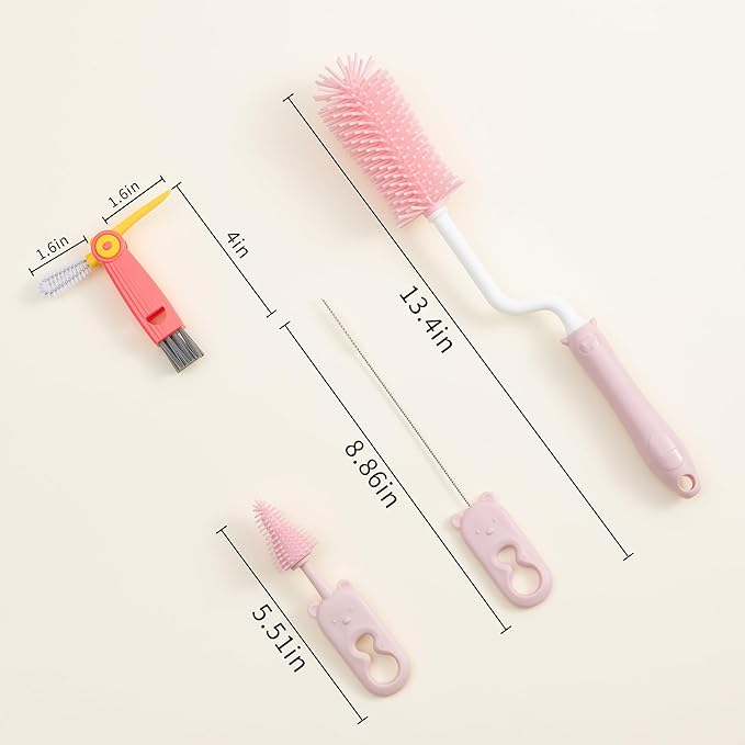 Chemimoso Silicone Spinning Bottle Cleaning Brush, 13.4in Long Handle Water Cup Bottles Cleaner for Baby Bottles, Sports Bottle, Glass Vase, Tumbler, with a Tiny Cup Lid Gap Cleaning Brush, x Pink - Image 2