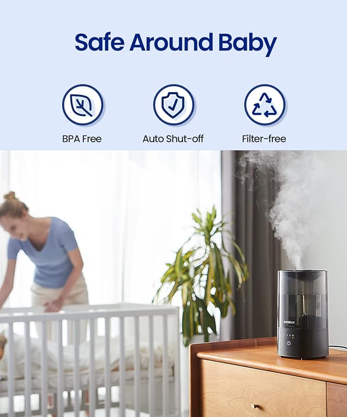 Humidifiers for Bedroom, 2.0L Cool Mist Humidifier for Home Plant and Baby Nursery, Quiet Ultrasonic Humidifier with 360° Nozzle, Auto Shut-Off, Filterless, Black - Image 5