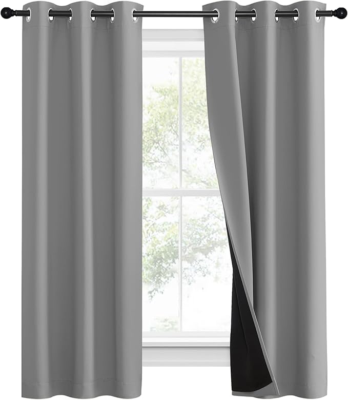 NICETOWN Full Shade Curtain Panels, Pair of Energy Smart & Noise Blocking Out Blackout Drapes for Dining Room Window, Thermal Insulated Guest Room Lined Window Dressing(Silver Grey, 37 x 60 inch) - Image 2