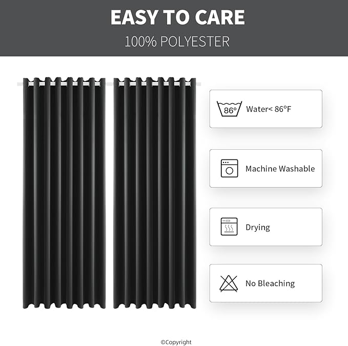 Waterproof Outdoor Curtain W105 x L95 - Grommet Top Sunlight Blocking Window Treatment Drapes Blackout Curtains for Home Bedroom Living Room Outdoor Patio Porch Pergola Cabana Gazebo (Dark Gray) - Image 7
